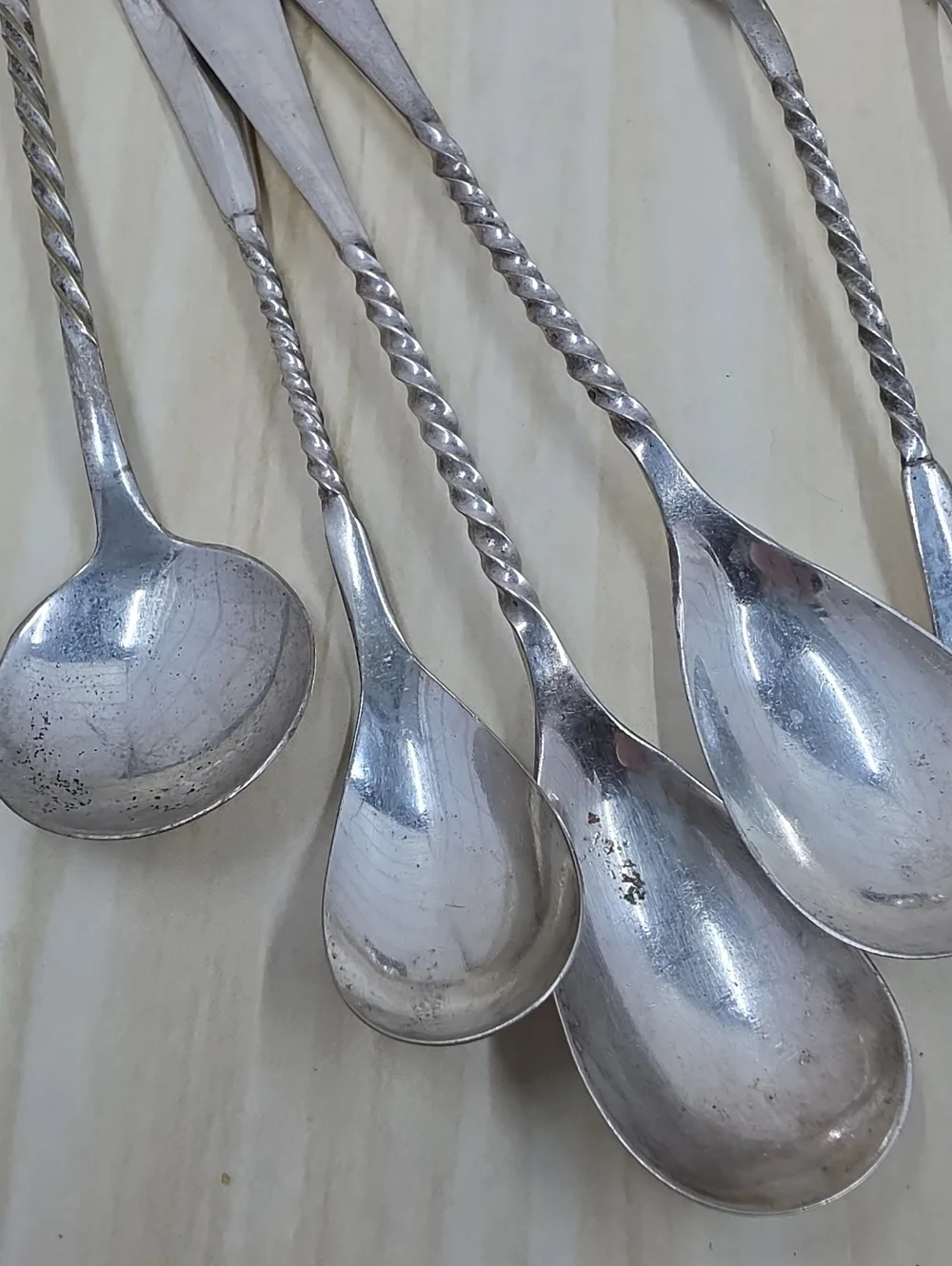 Silverplate Antique & Vintage Twisted Handle Spoons 10 Pieces Variety